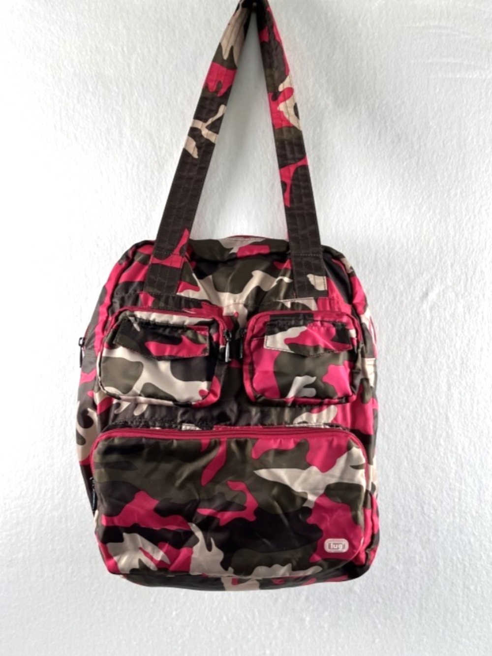 Lug Travel Puddle Jumper Packable Tote Bag Pink Olive Camouflage Lightweight